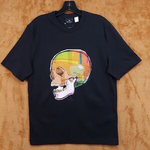 PAUL SMITH Shirt Mens Small Black Pullover Crew Graphic Skull Sketch T-Shirt $95
